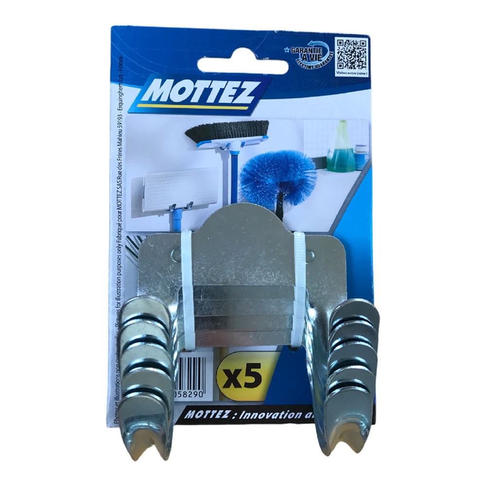 Gancho doble de metal, 7,4 x 6 x 4,8 cm. blister de 5 uds