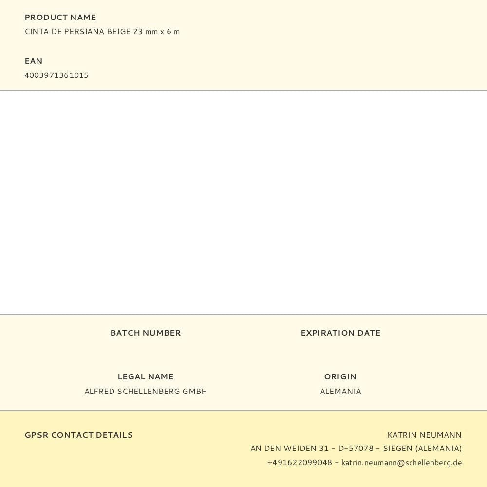 Cinta de persiana beige 23 mm x 6 m