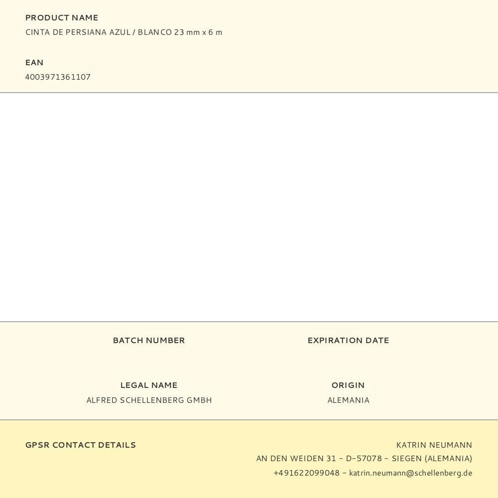 Cinta de persiana azul / blanco 23 mm x 6 m