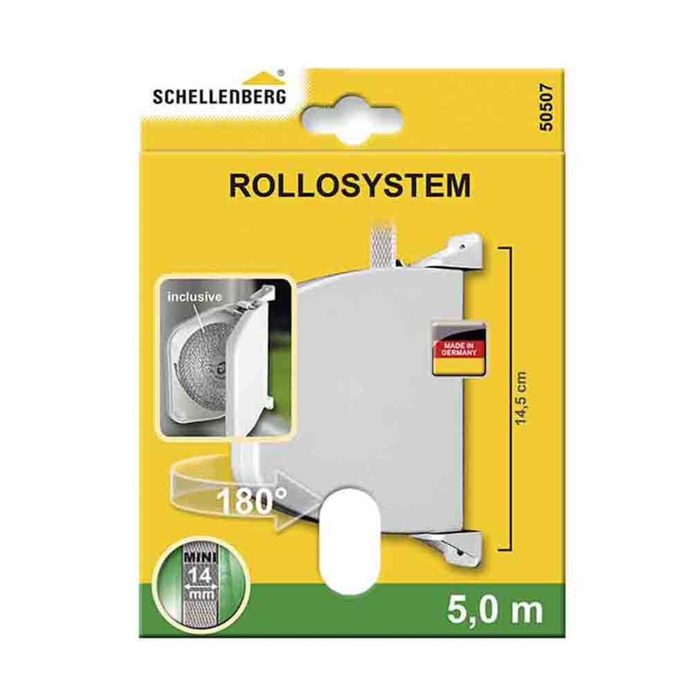 Recogedor exterior abatible giratorio 180° con 5 m de cinta, 28 x 159 x 120 mm blanco