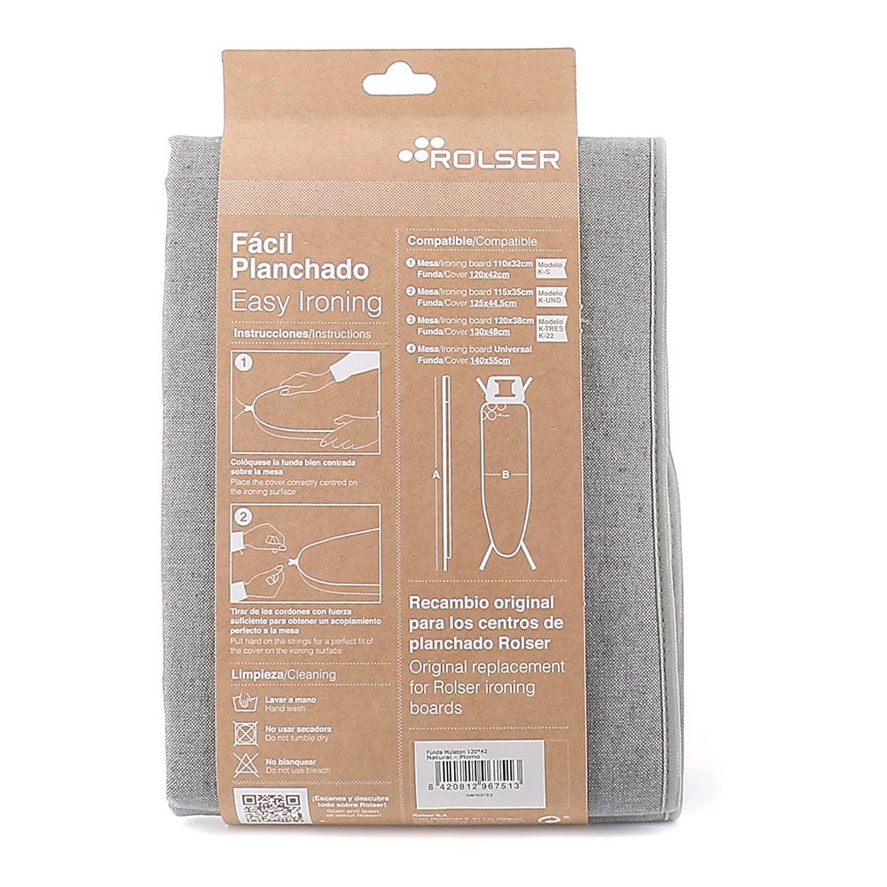 Funda color plomo para tablas de planchar 120 x 42 cm