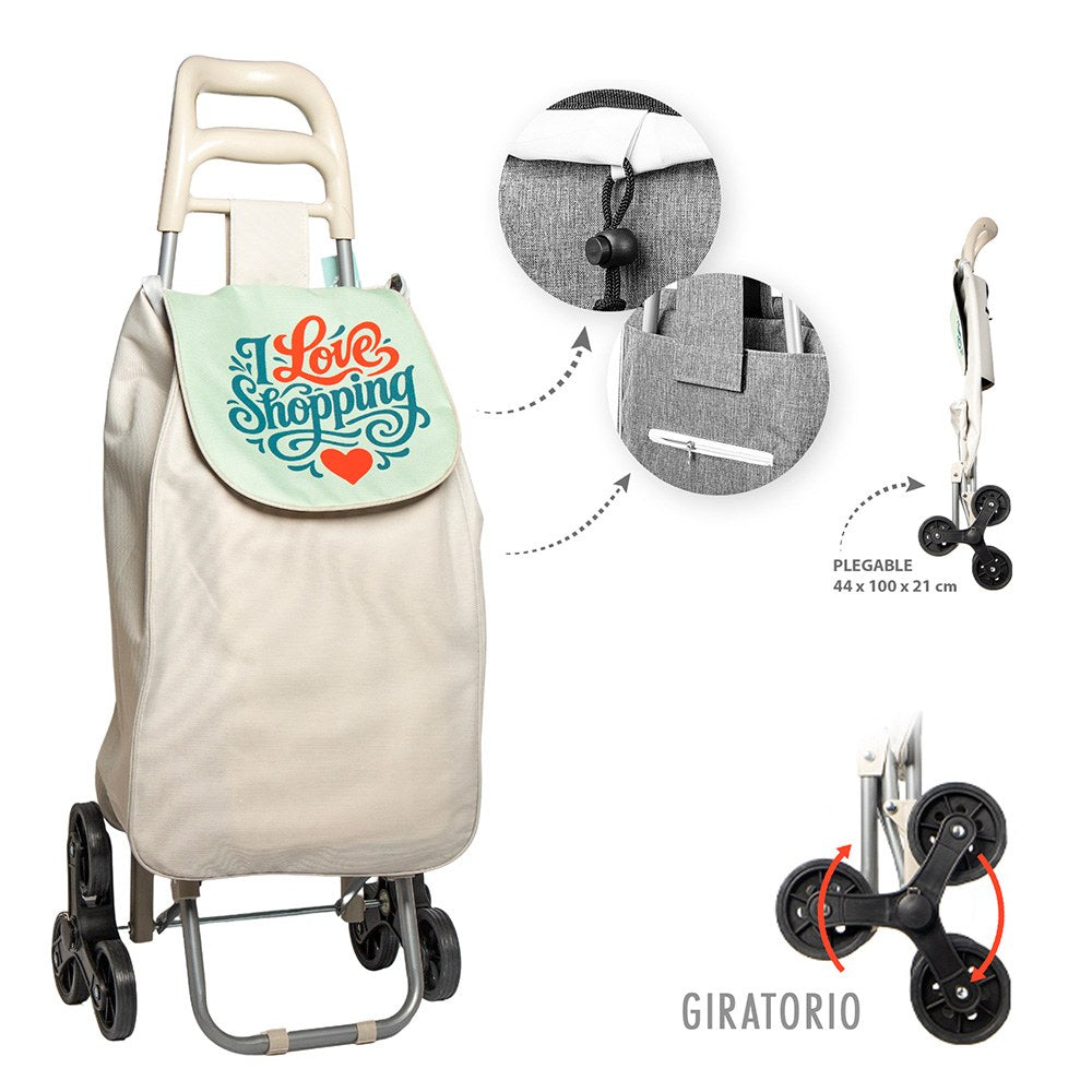 Carro de la compra plegable, gris, 6 ruedas