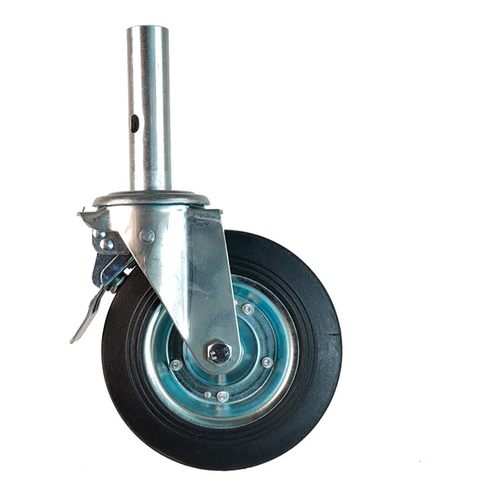 Rueda de andamio macho, con freno, goma negra, carga máxima 200 kg, ø200 mm