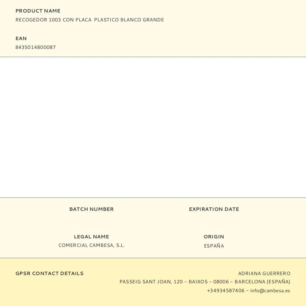 Recogedor 1003 con placa plastico blanco grande