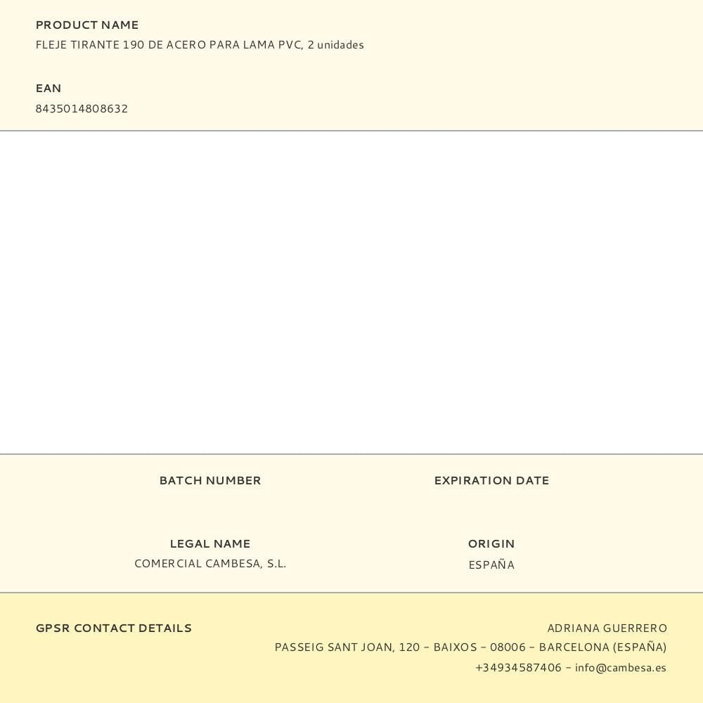 Fleje tirante 190 de acero para lama pvc, 2 unidades