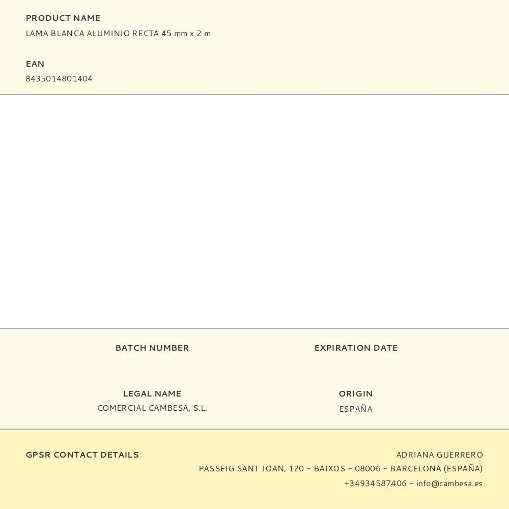 Lama blanca aluminio recta 45 mm x 2 m