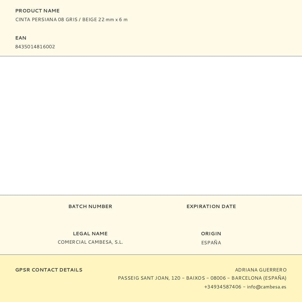 Cinta persiana 08 gris / beige 22 mm x 6 m