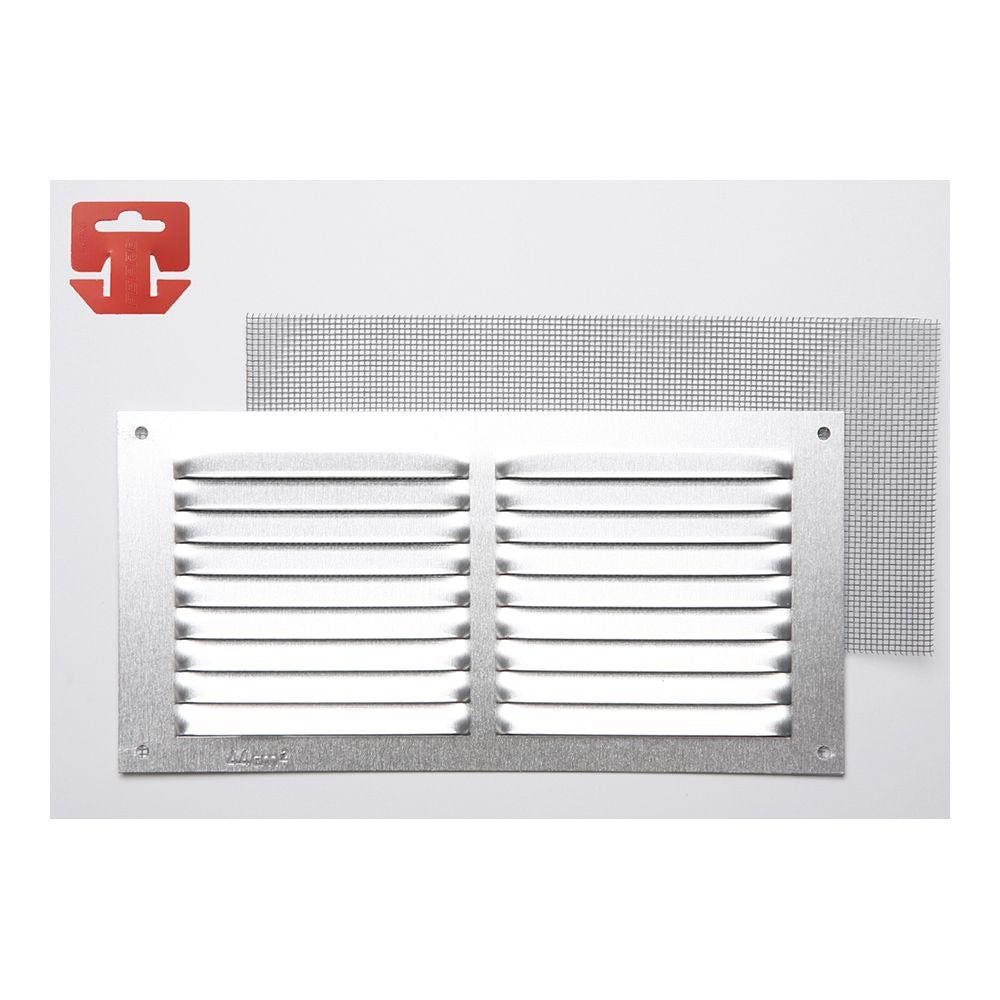 Rejilla ventilación rectangular de aluminio con mosquitera 200 x 100 x 6 mm
