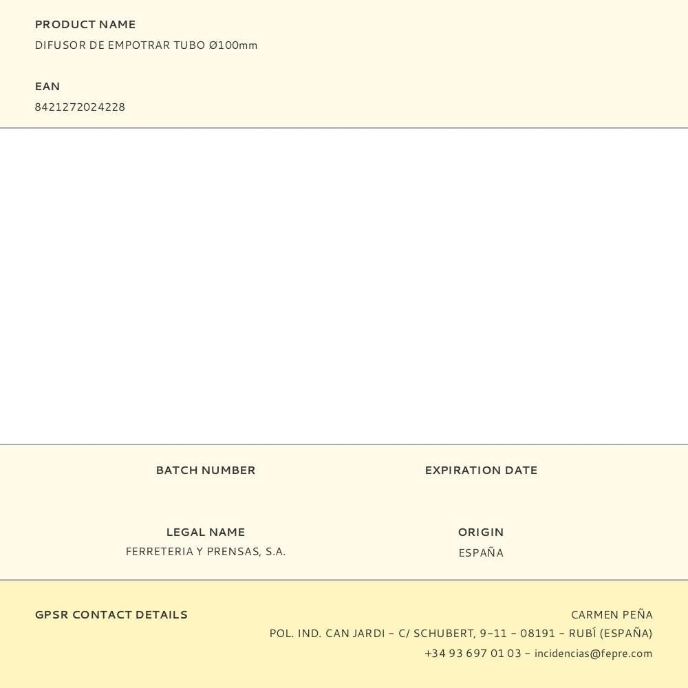 Difusor de empotrar tubo ø100mm