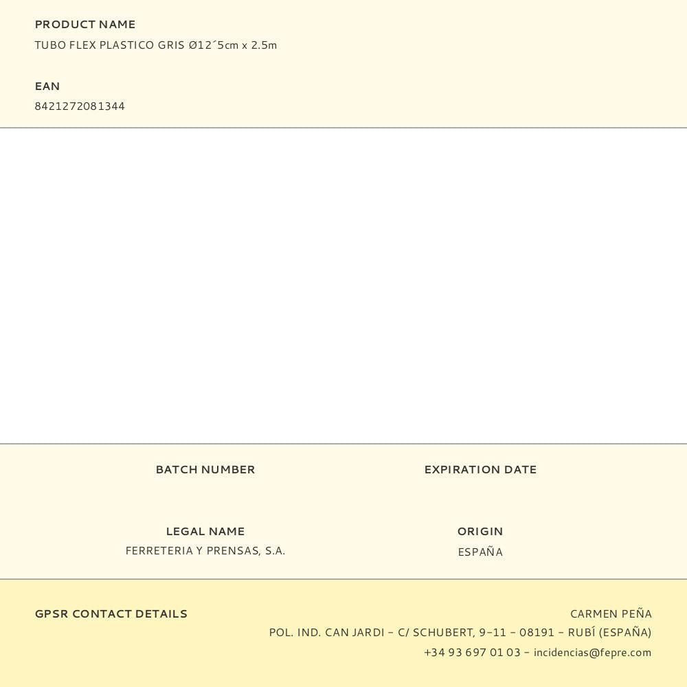 Tubo flex plastico gris ø12´5cm x 2.5m