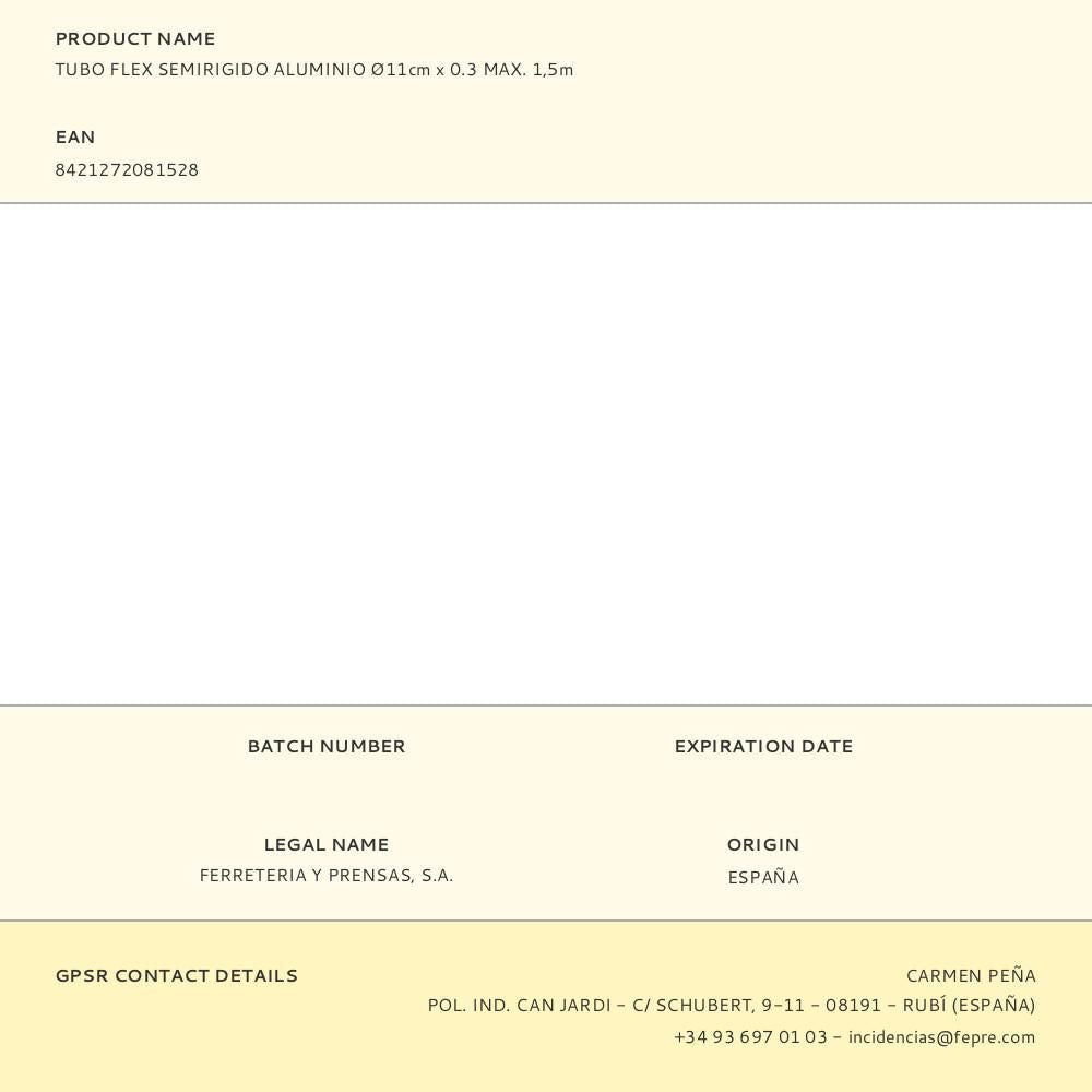 Tubo flex semirigido aluminio ø11cm x 0.3 max. 1,5m