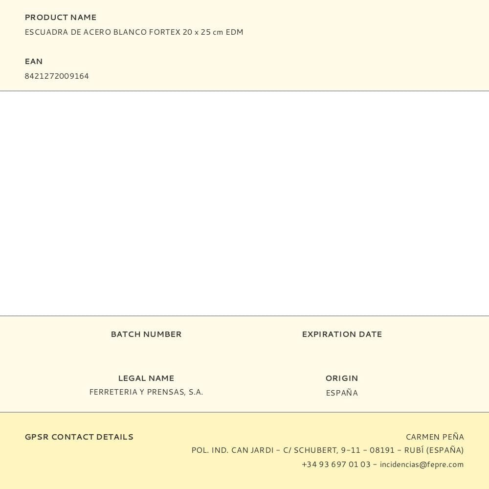 Escuadra de acero blanco fortex 20 x 25 cm edm