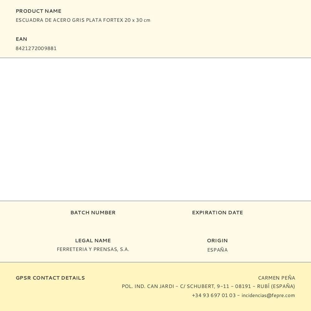 Escuadra de acero gris plata fortex 20 x 30 cm