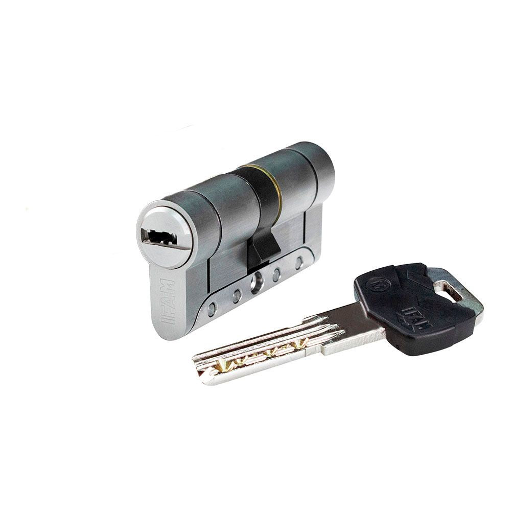 Cilindro iridium m irm3030n níquel 60mm (30+30mm) leva larga 15mm con 5 llaves de seguridad. ifam