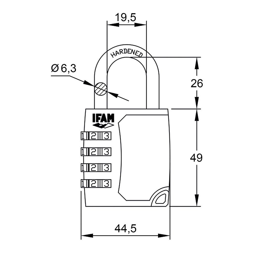 Candado c45s zinc 44,5mm. arco ø6,3mm con combinación ifam