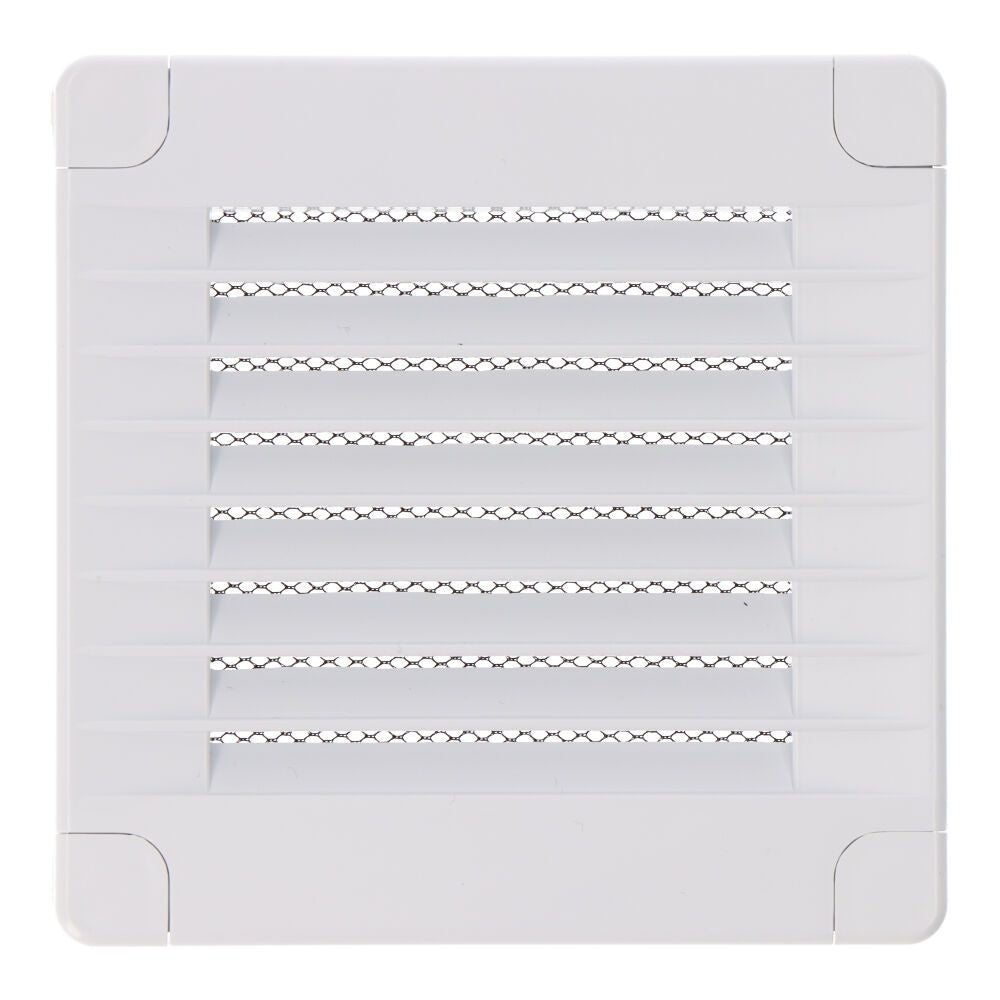 Rejilla ventilación cuadrada con tapones y mosquitera 100x100x7mm abs blanca