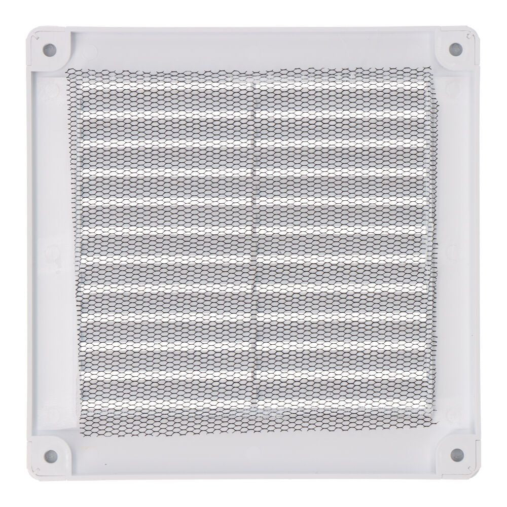 Rejilla ventilación cuadrada con tapones y mosquitera 150x150x7mm abs blanca