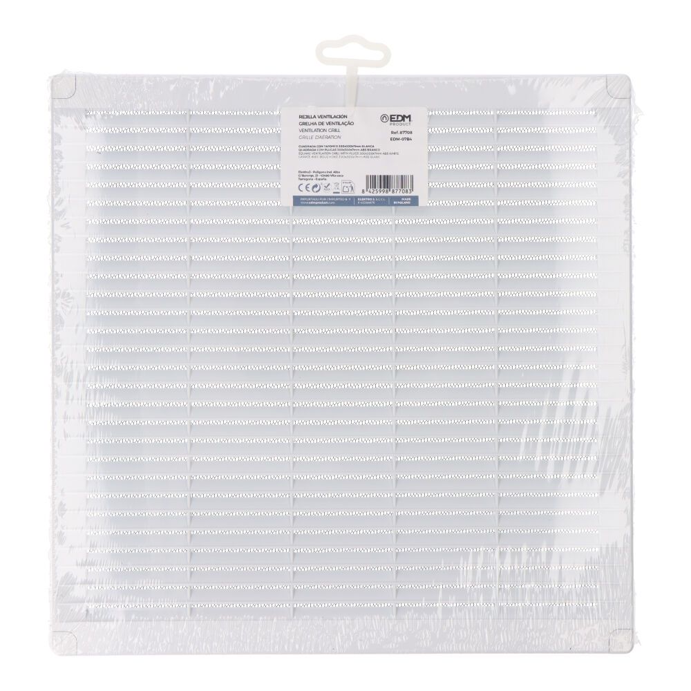 Rejilla ventilación cuadrada con tapones y mosquitera 300x300x7mm abs blanca
