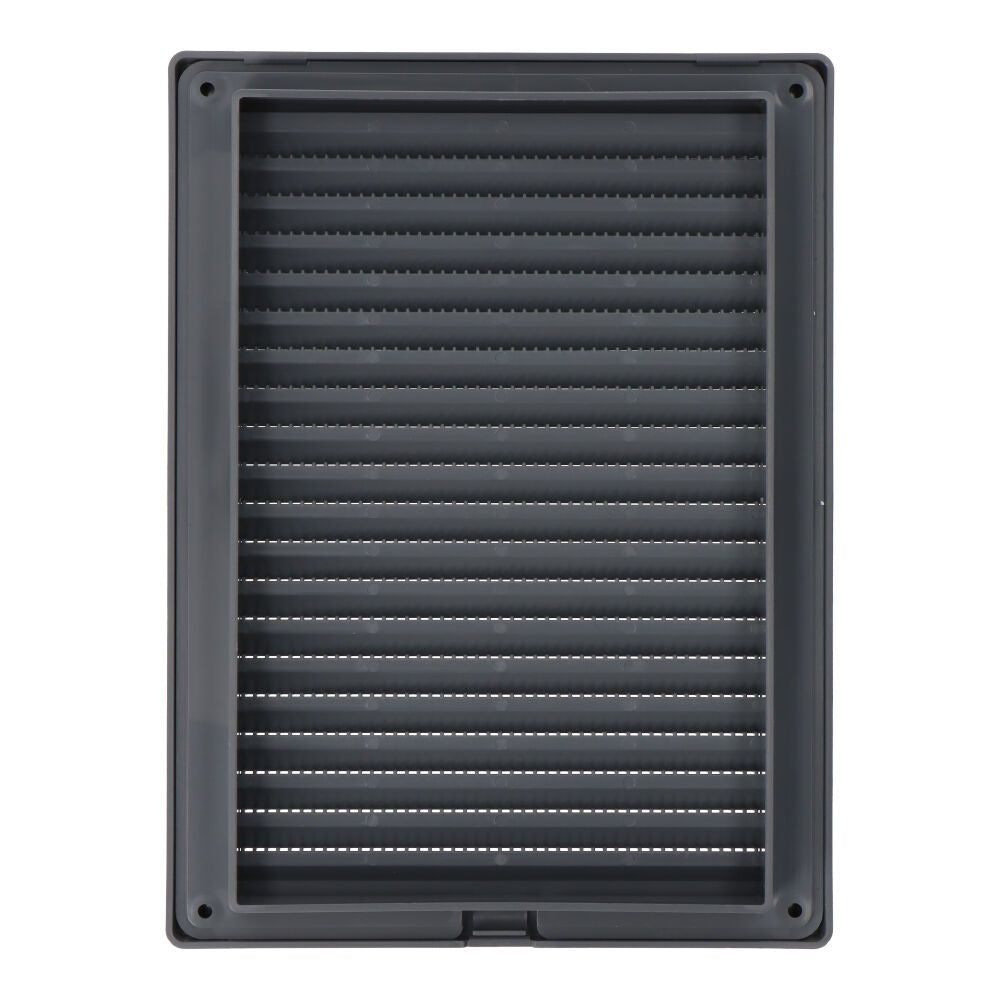 Rejilla ventilacíón rectangular empotrable con mosquitera abs 135x205mm gris