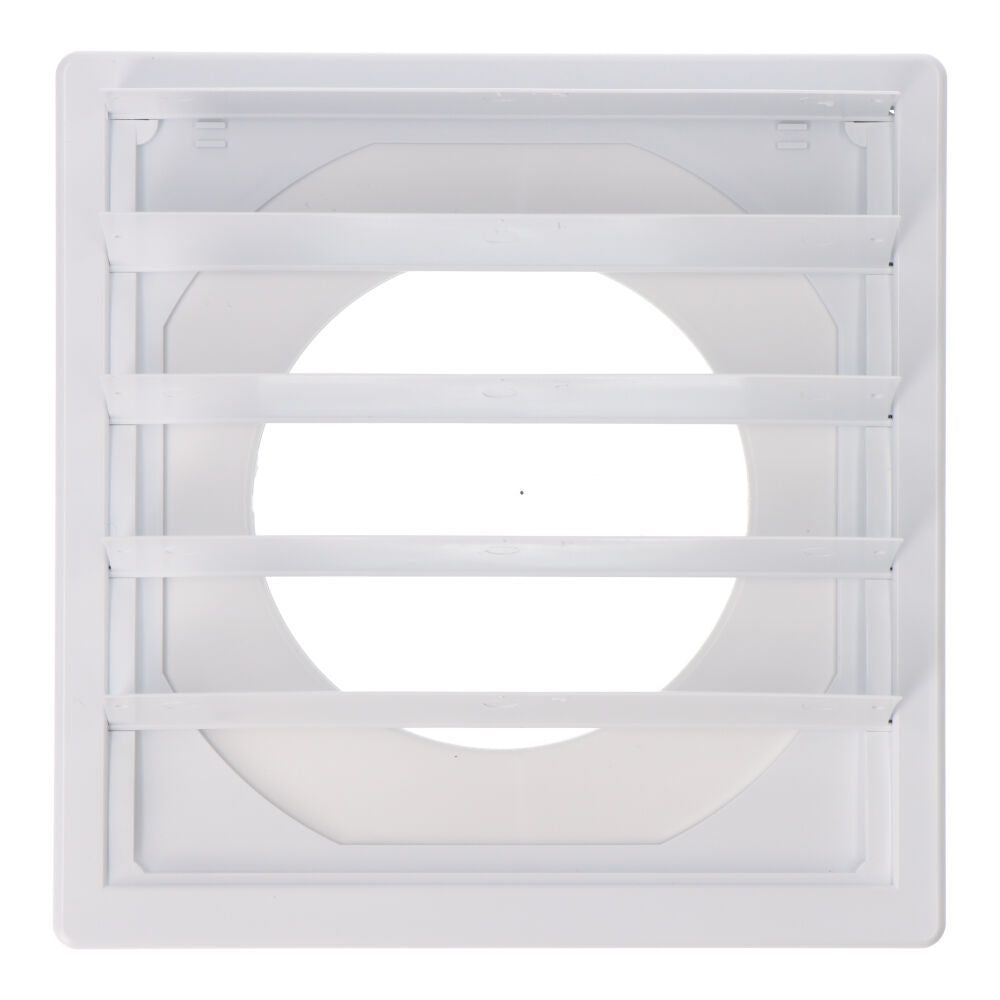 Rejilla ventilación cuadrada empotrable con lamas móviles 170x170mm enclavamiento ø100mm abs blanca