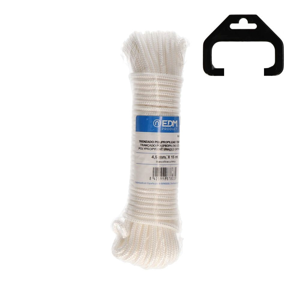 Cordón trenzada tendedero polipropileno blanco, calibre 4,5 mm x 15 m