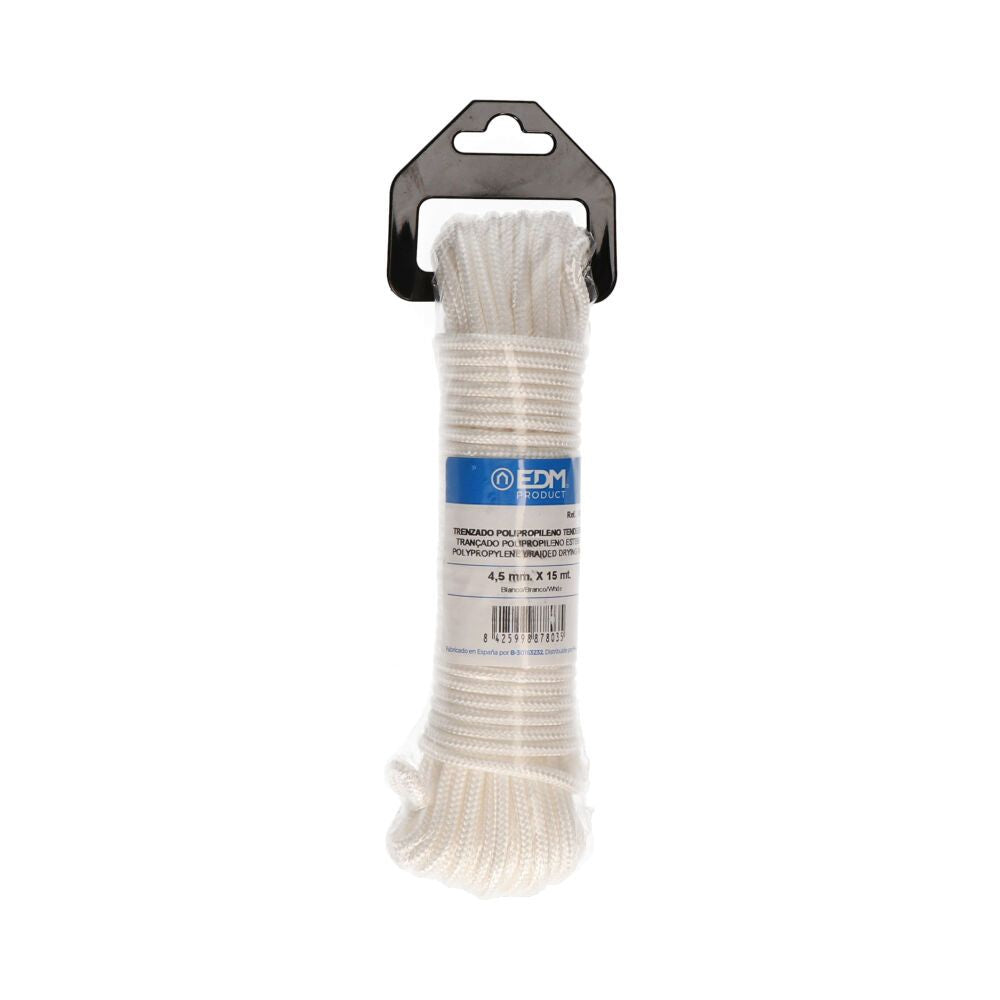 Cordón trenzada tendedero polipropileno blanco, calibre 4,5 mm x 15 m
