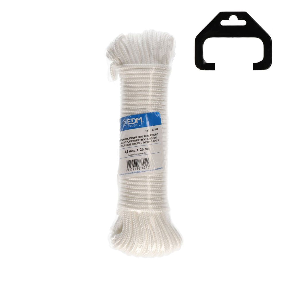 Cordón trenzada tendedero polipropileno blanco, calibre 4,5 mm x 25 m