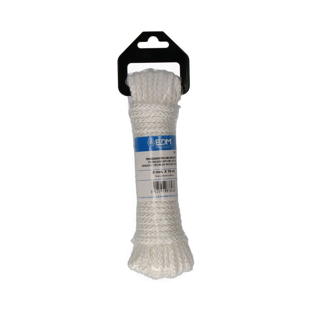 Cuerda trenzada nylon blanco granate, calibre 6 mm x 10 m