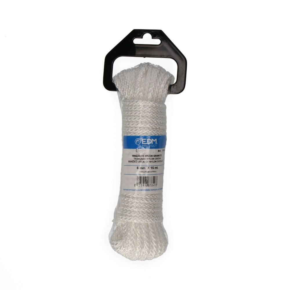 Cuerda trenzada nylon blanco granate, calibre 6 mm x 15 m