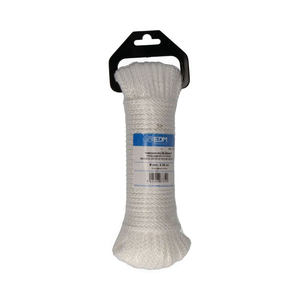 Cuerda trenzada nylon blanco granate, calibre 6 mm x 25 m