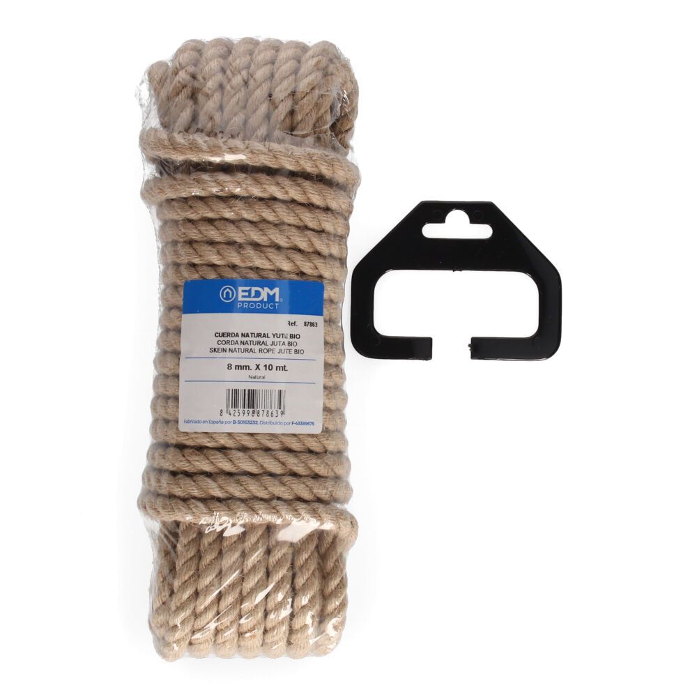 Cuerda yute natural 3 cabos calibre 8 mm x 10 m
