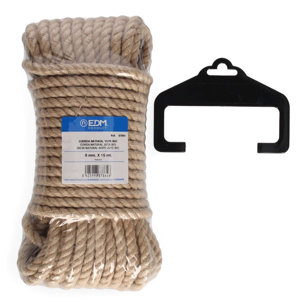 Cuerda yute natural 3 cabos calibre 8 mm x 15 m