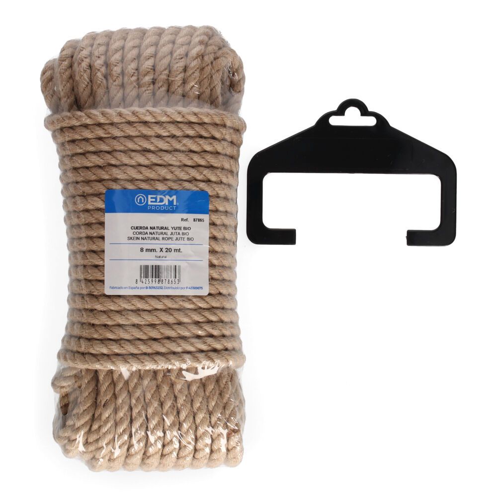 Cuerda yute natural 3 cabos calibre 8 mm x 20 m