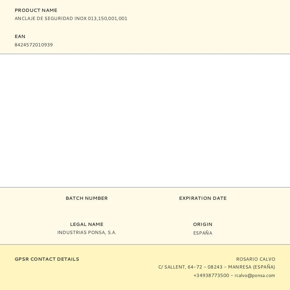 Anclaje de seguridad inox 013,150,001,001