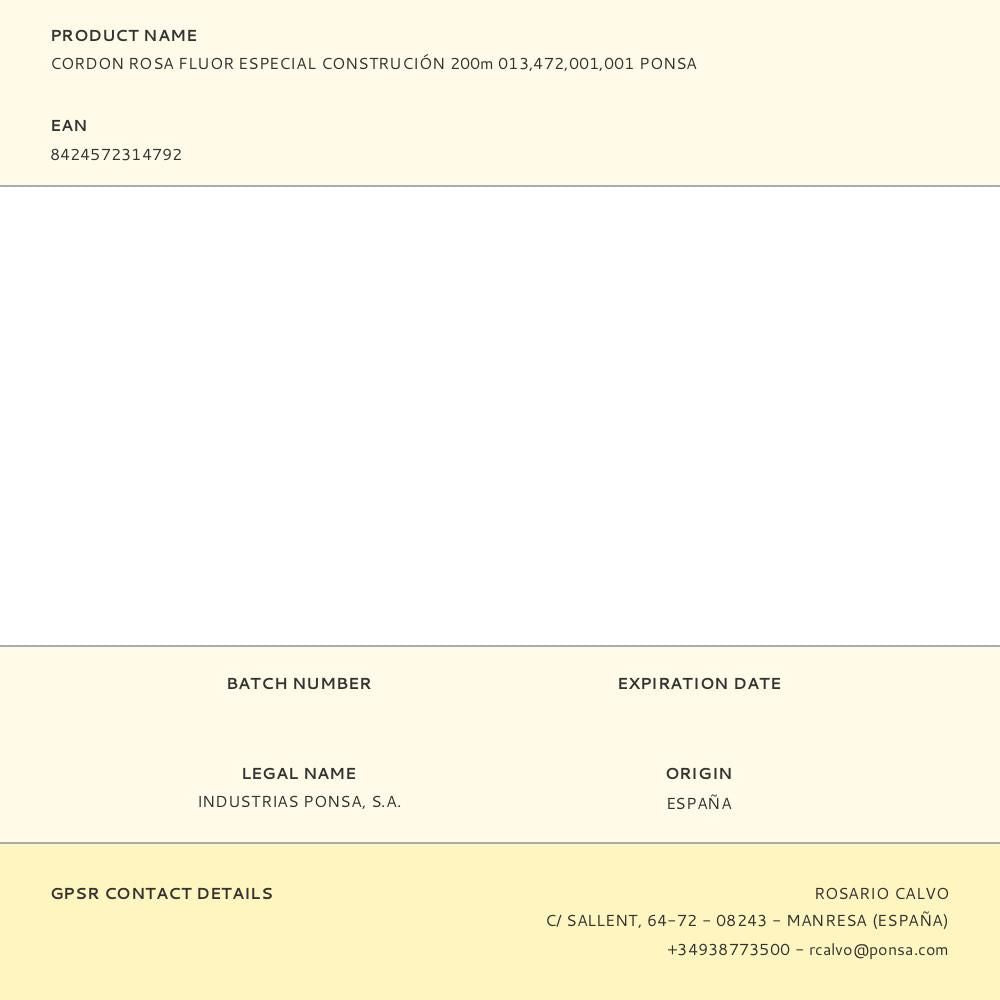 Cordon rosa fluor especial construción 200m 013,472,001,001 ponsa