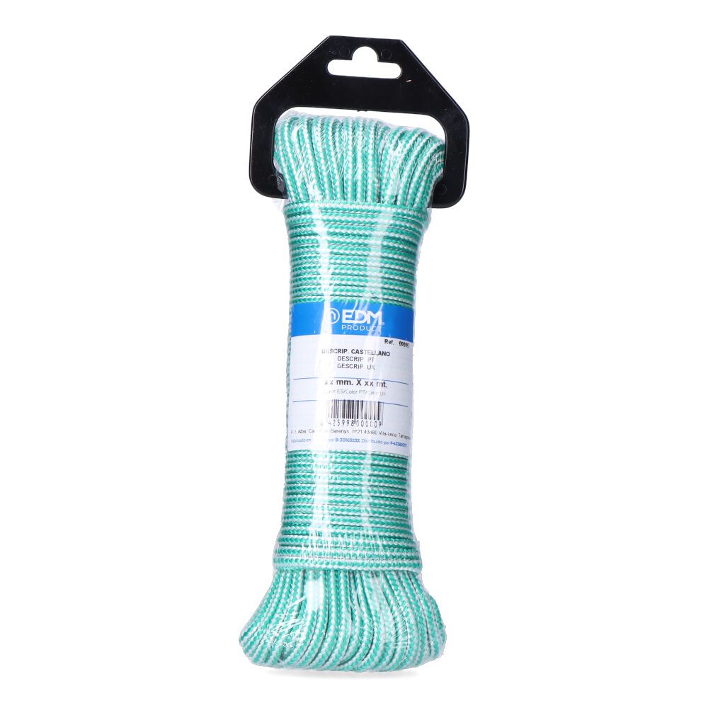 Cordón trenzada polipropileno verde / blanco, calibre 4,5 mm x 15 m