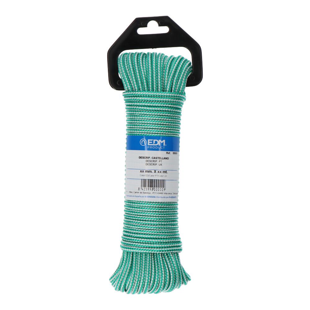 Cordón trenzada polipropileno verde / blanco, calibre 4,5 mm x 25 m