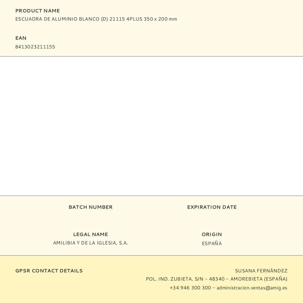 Escuadra de aluminio blanco (d) 21115 4plus 350 x 200 mm