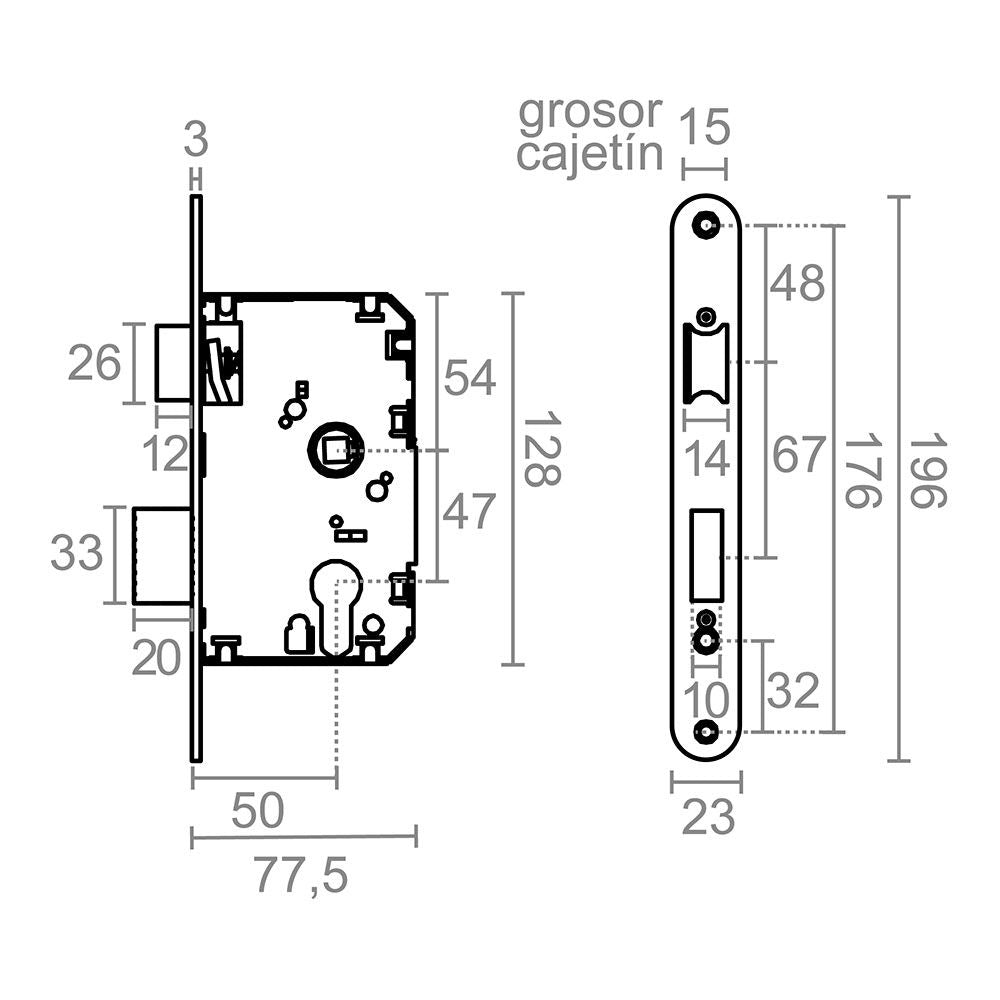 Cerradura embutir c/r cre03 50/47 mm negra