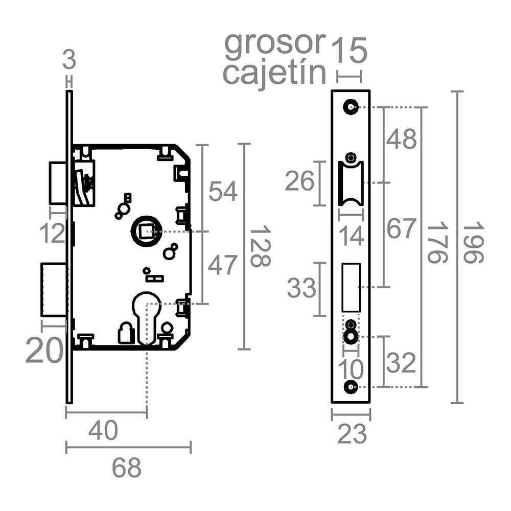 Cerradura embutir c/c cre04 40/47 mm niquel satinado