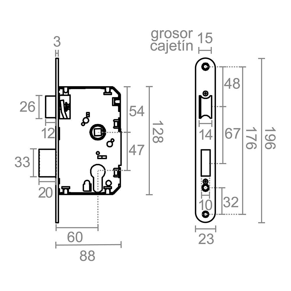 Cerradura embutir c/r cre03 60/47 mm níquel satinado