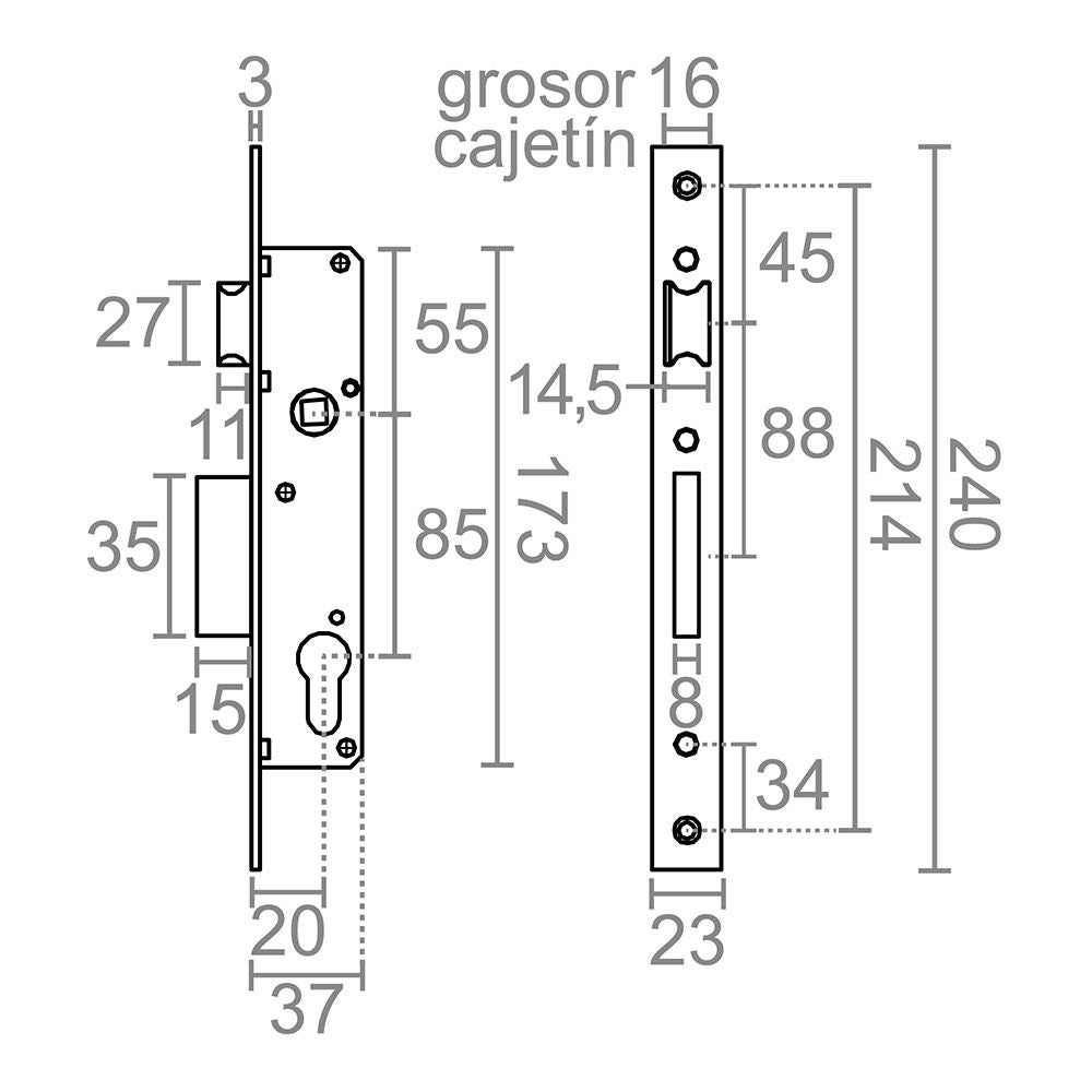 Cerradura embutir c/c cre08 20/85 mm inox