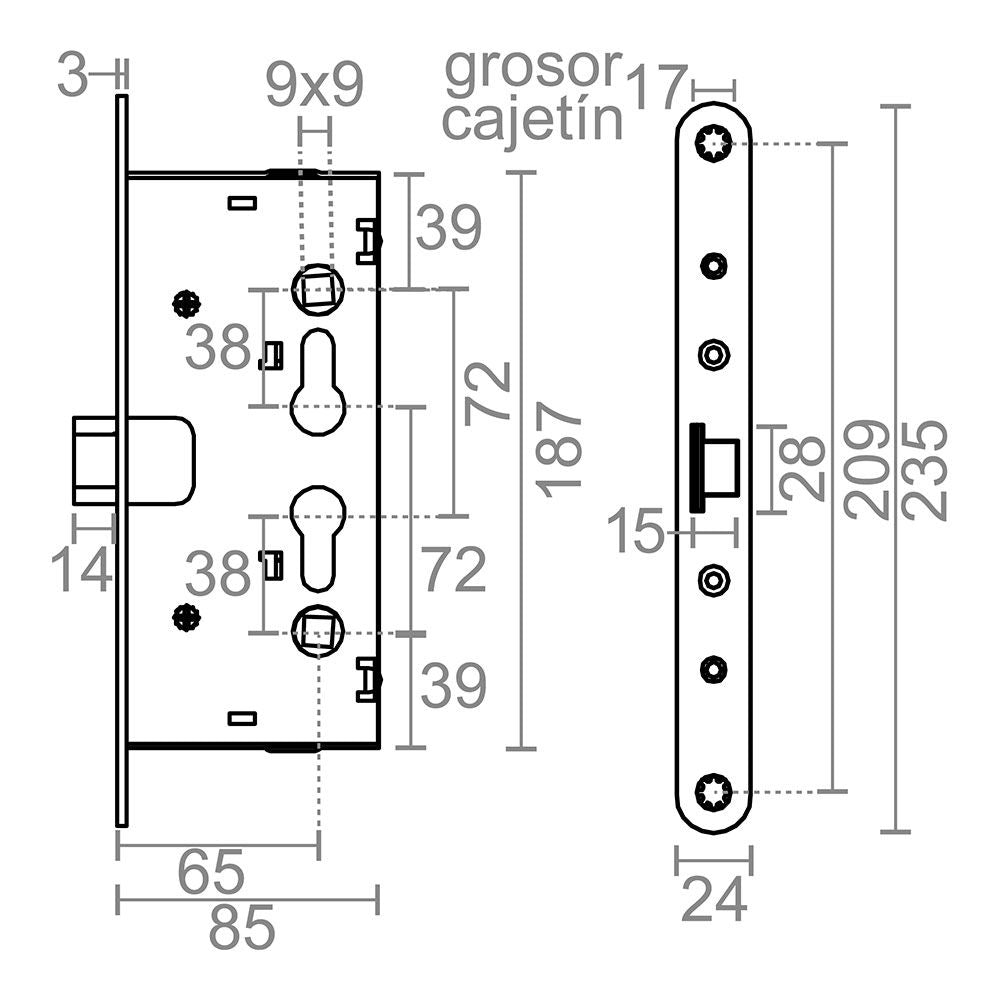 Cerradura embutir antipanico cre02 65 x 72 mm zincado