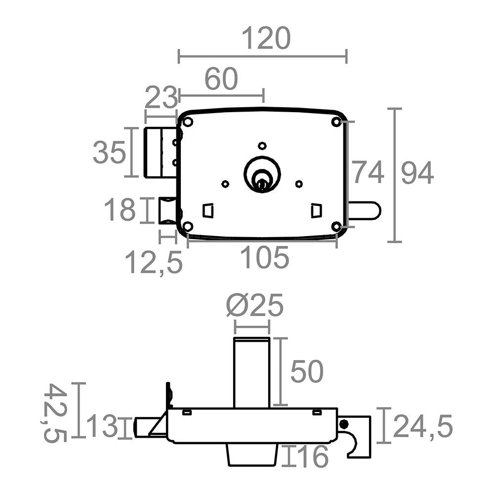 Cerradura sobreponer crs02 derecha 60 x 120 mm pintado oro