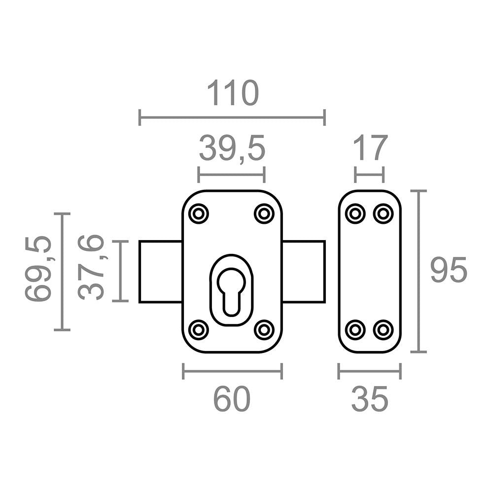 Cerrojo sobreponer sin cilindro crr16 pintado gris