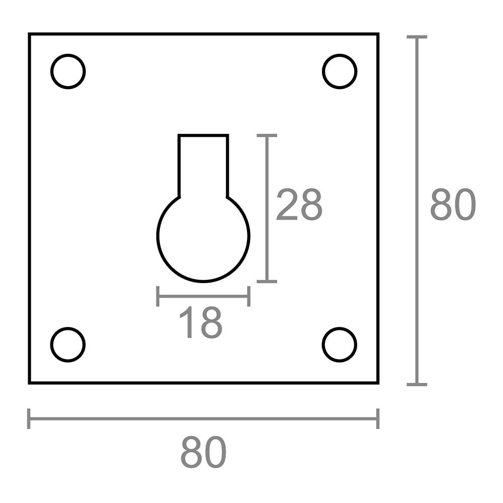 Placa bocallave, cerrojo, modelo plp14, de latón con acabado latón satinado, 80 x 80 mm