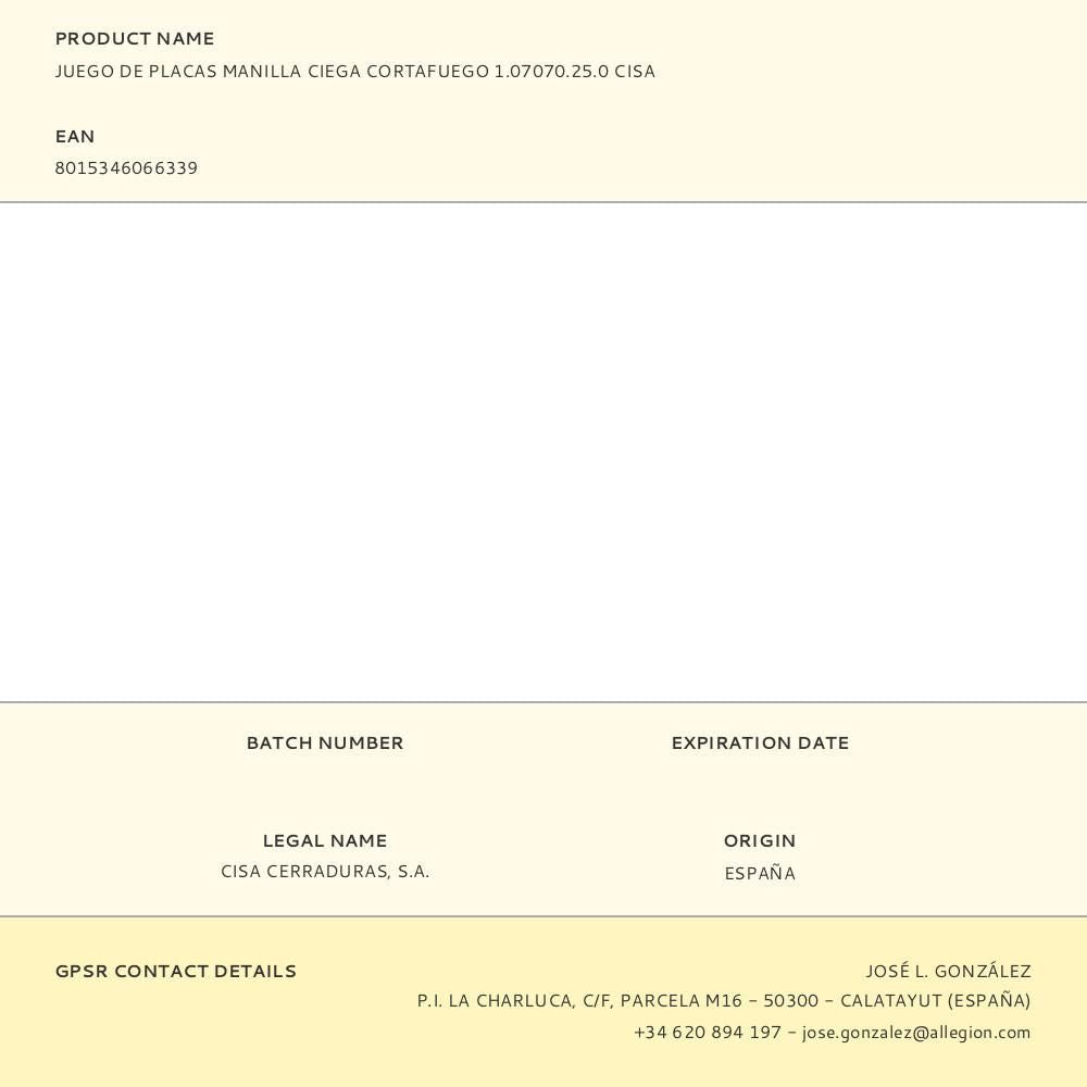 Juego de placas manilla ciega cortafuego 1.07070.25.0 cisa