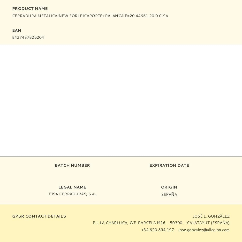 Cerradura metalica new fori picaporte+palanca e20 44661.20.0 cisa