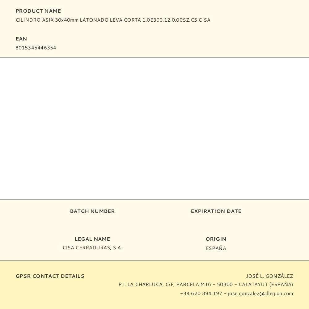 Cilindro asix 30x40mm latonado leva corta 1.0e300.12.0.00sz.c5 cisa