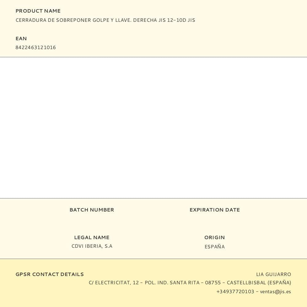 Cerradura de sobreponer golpe y llave. derecha jis 12-10d jis